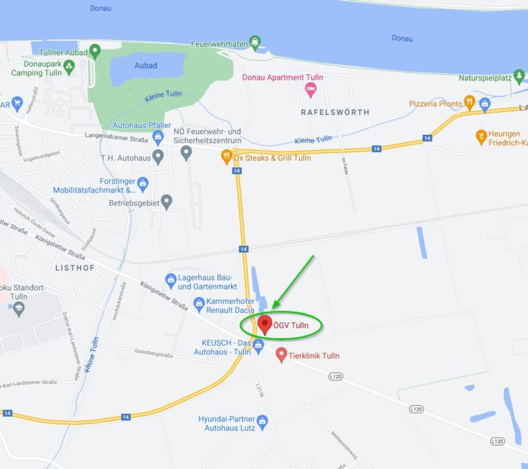 Standort Trainingsplatz Tulln - Screenshot Google Maps